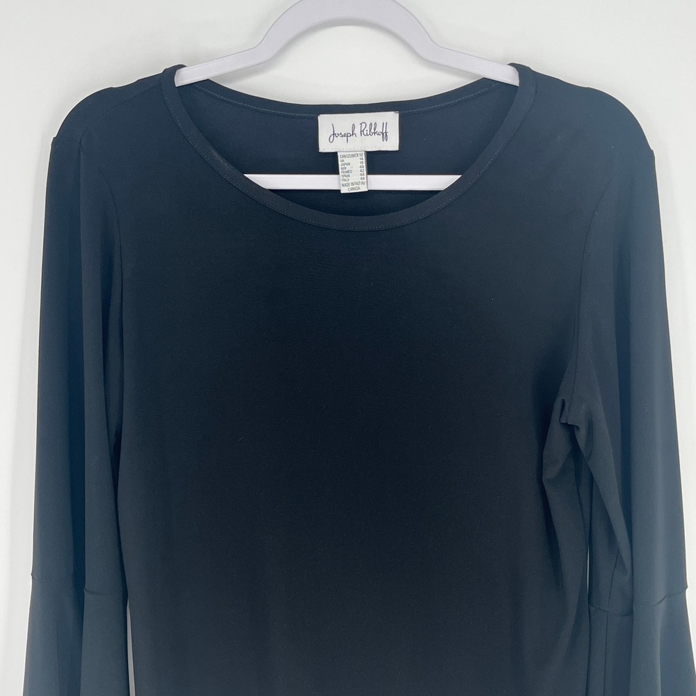 Joseph Ribkoff Black Bell Sleeve Top Womens 12 Gothic Vampire Minimalist Stretch - Picture 3 of 7